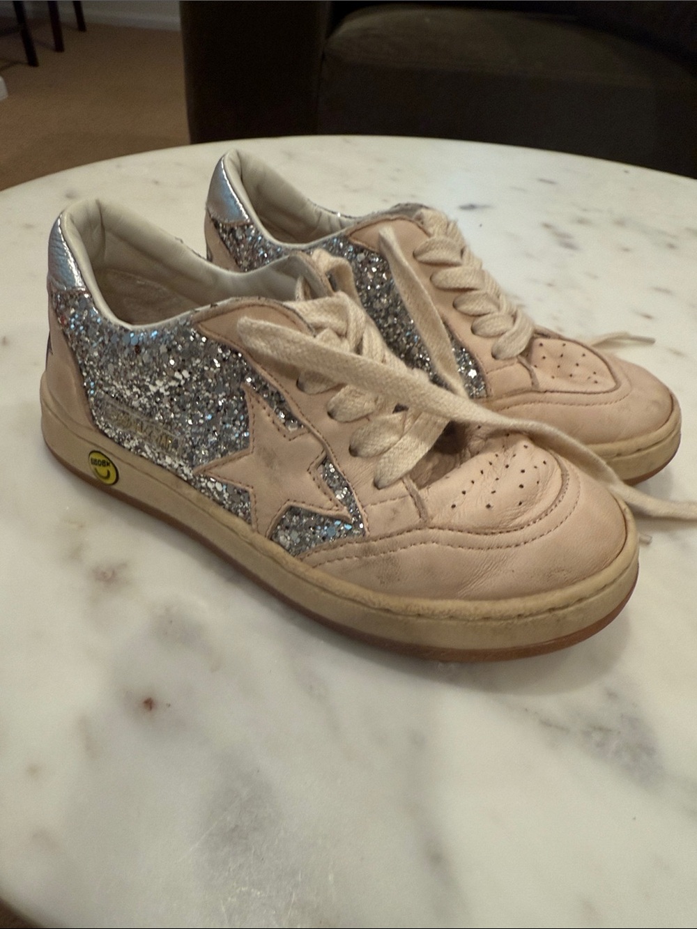 Golden Goose Kids Beige and Silver Glitter-Trim Sneakers